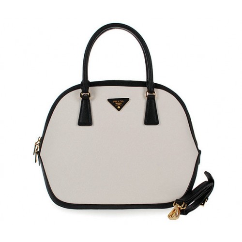 Prada Saffiano Tote 6628 nero cuoio bianco Basse Prezzo